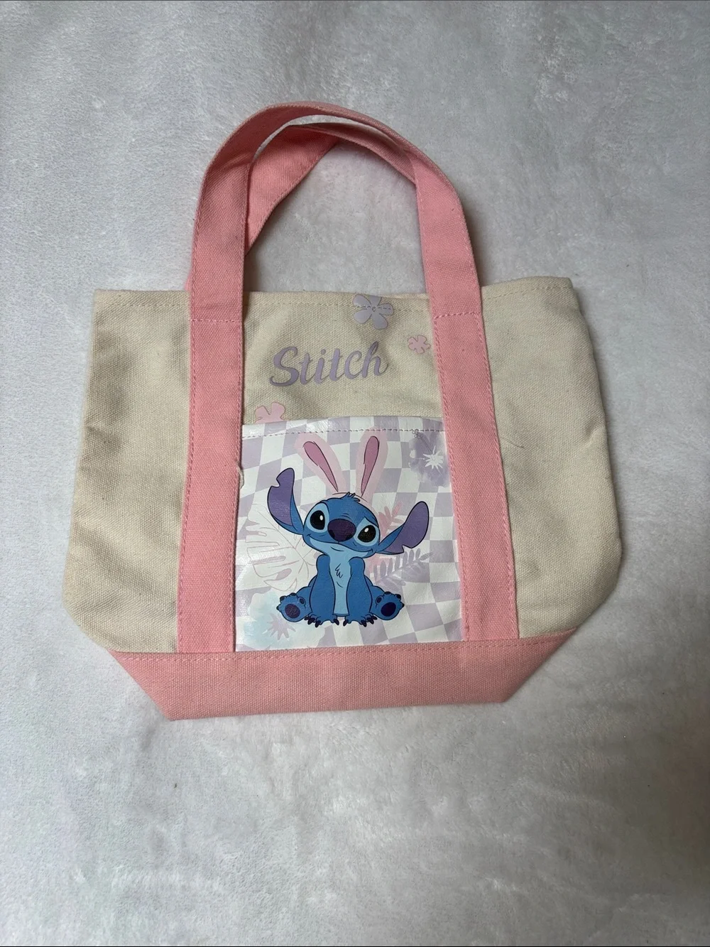 Disney Stitch Canvas Tote Bag in Pink and Cream